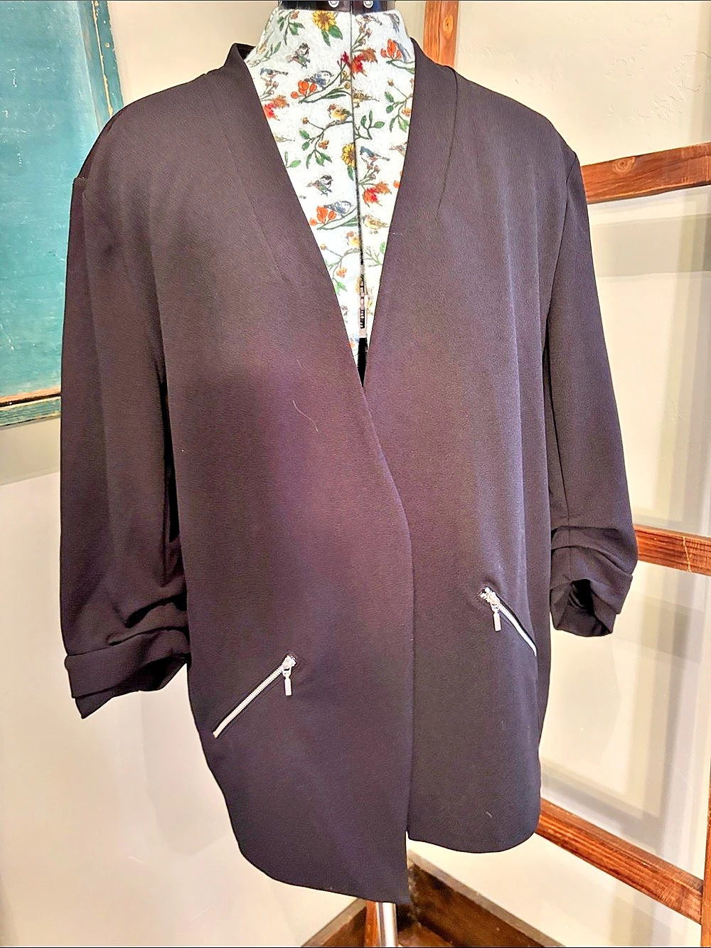 Maurices Black Open-Front Blazer with Zip Pockets XXL